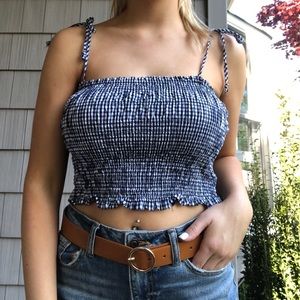 Gingham print cinched tank top